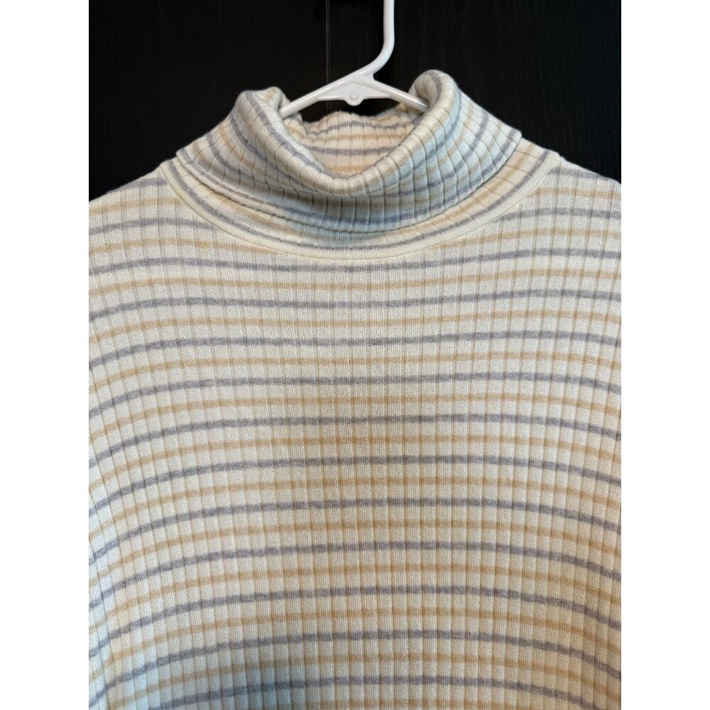 J. McLaughlin Arlette Ribbed Cotton Blend Striped Turtleneck Sweater Large - Picture 5 of 9
